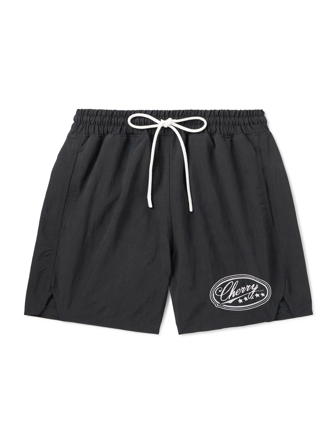 Cherry Los Angeles Five Star Straight-leg Mid-length Logo-embroidered Shell Swim Shorts In Black