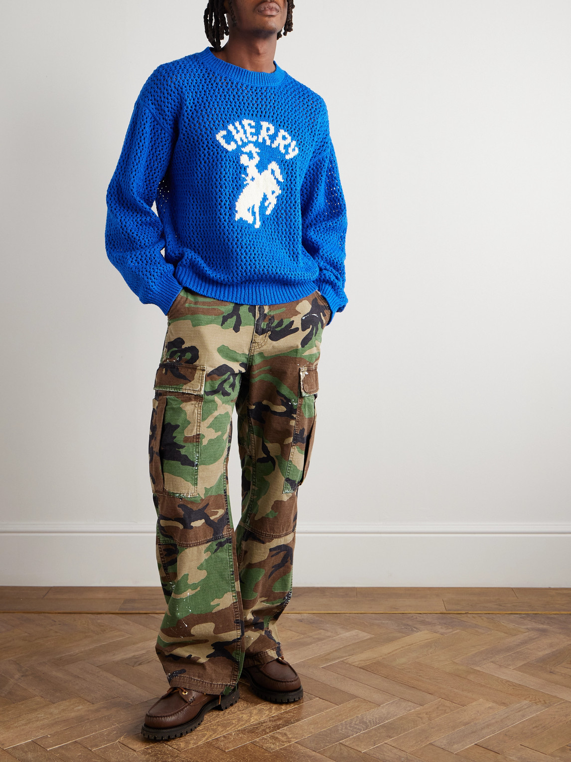 Cherry Los Angeles Intarsia Cotton Sweater In Blue