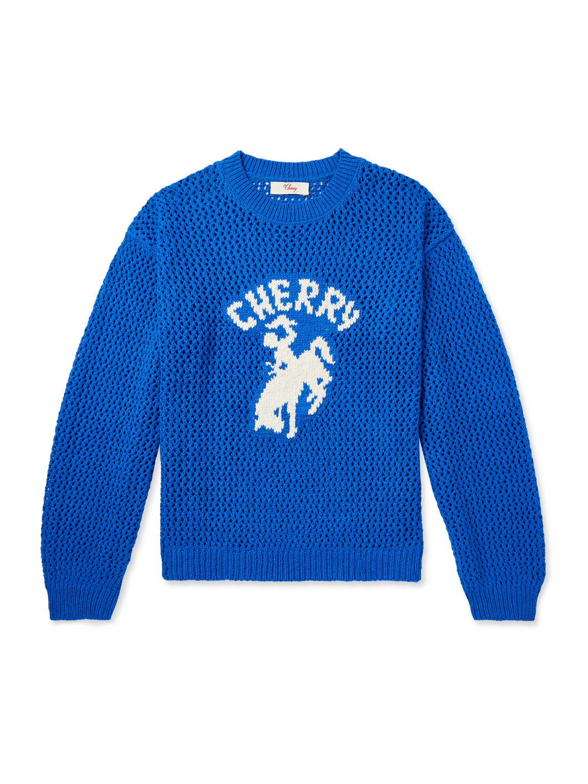 Cherry Los Angeles Kids' Intarsia Cotton Sweater In Blue