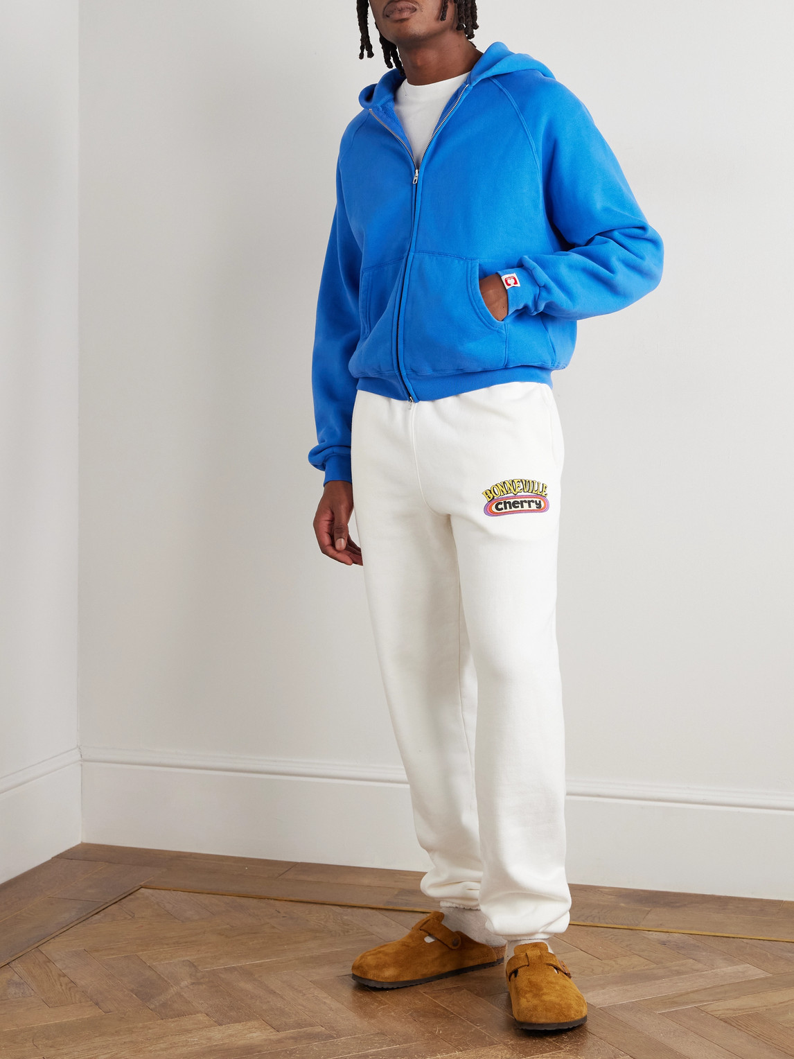 Cherry Los Angeles Logo-appliquéd Cotton-jersey Zip-up Hoodie In Blue