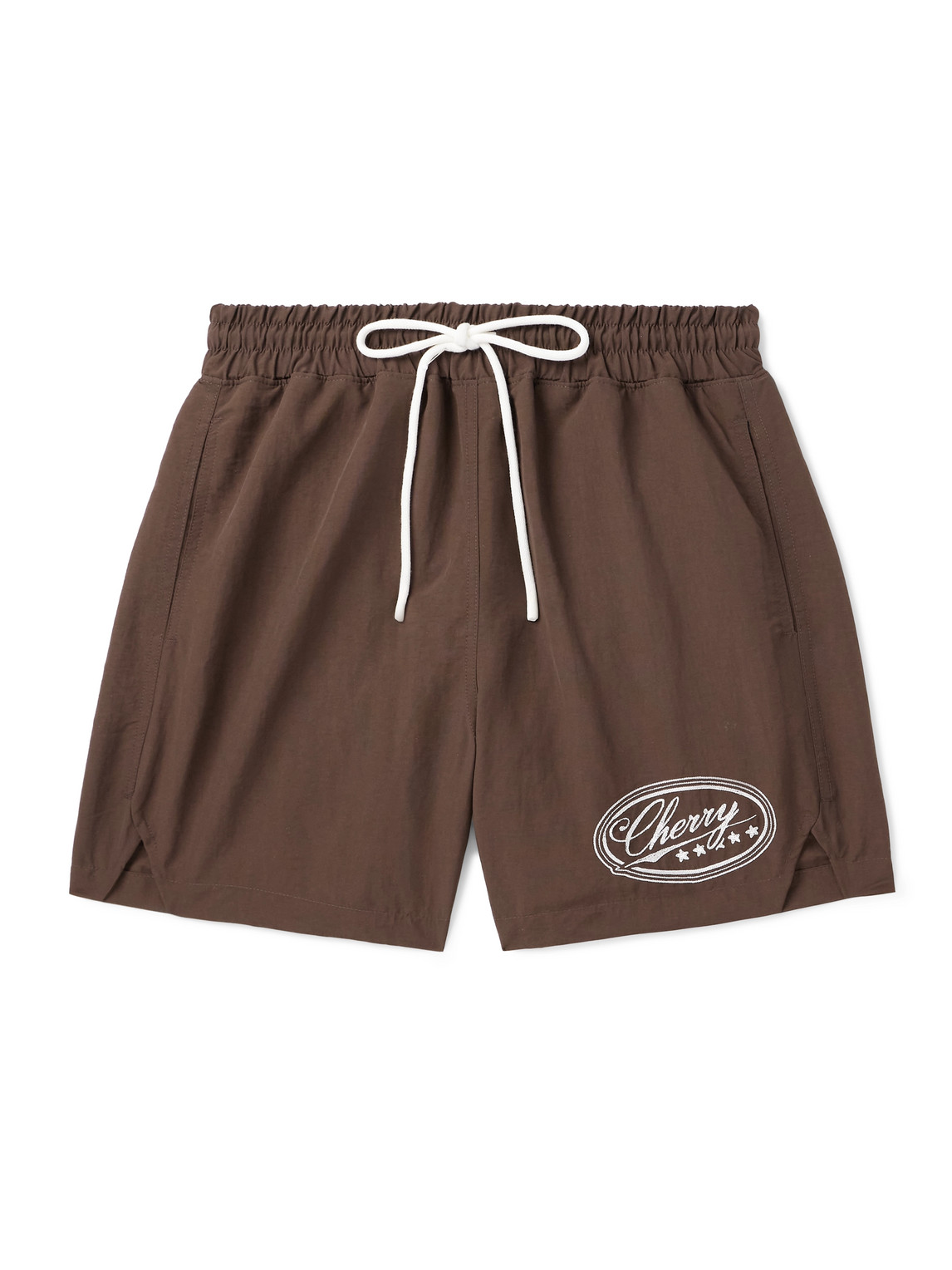 Cherry Los Angeles Five Star Straight-leg Mid-length Logo-embroidered Shell Swim Shorts In Brown