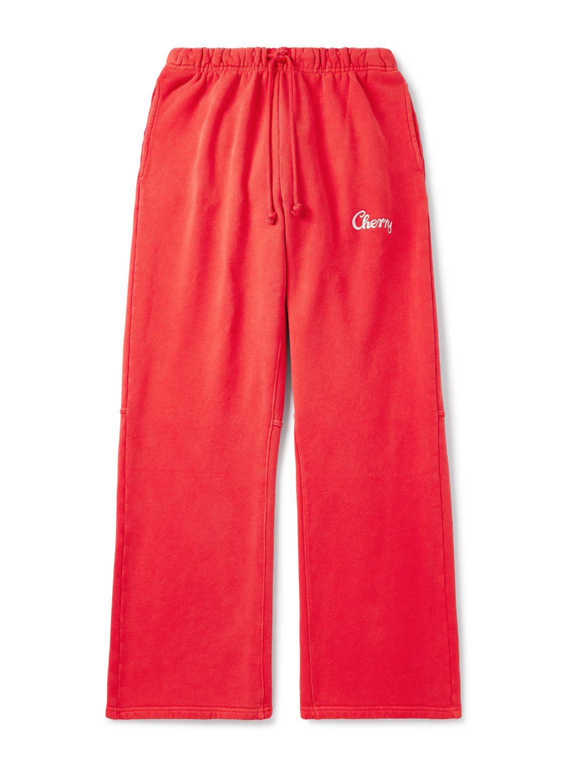 Cherry Los Angeles Straight-leg Logo-embroidered Cotton-jersey Sweatpants In Red