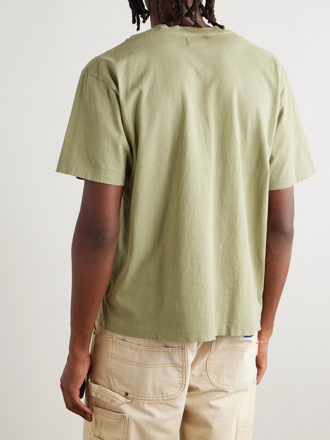 Cherry Los Angeles Garment-dyed Logo-print Distressed Cotton-jersey T-shirt In Green