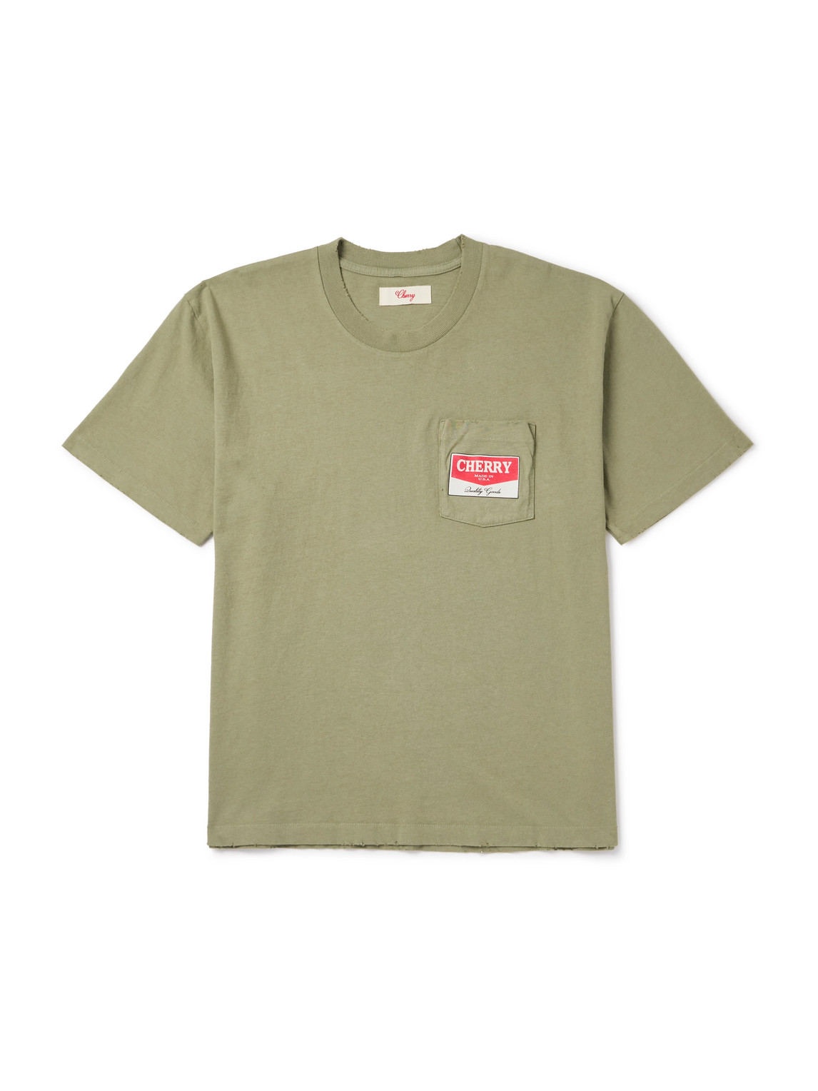Cherry Los Angeles Garment-dyed Logo-print Distressed Cotton-jersey T-shirt In Green