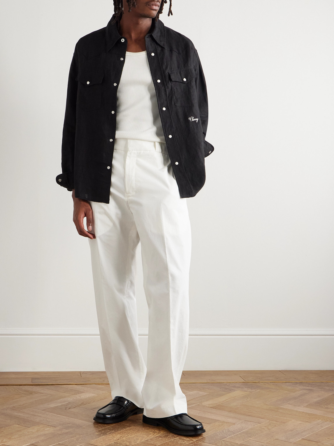 Cherry Los Angeles Straight-leg Cotton-twill Chinos In White