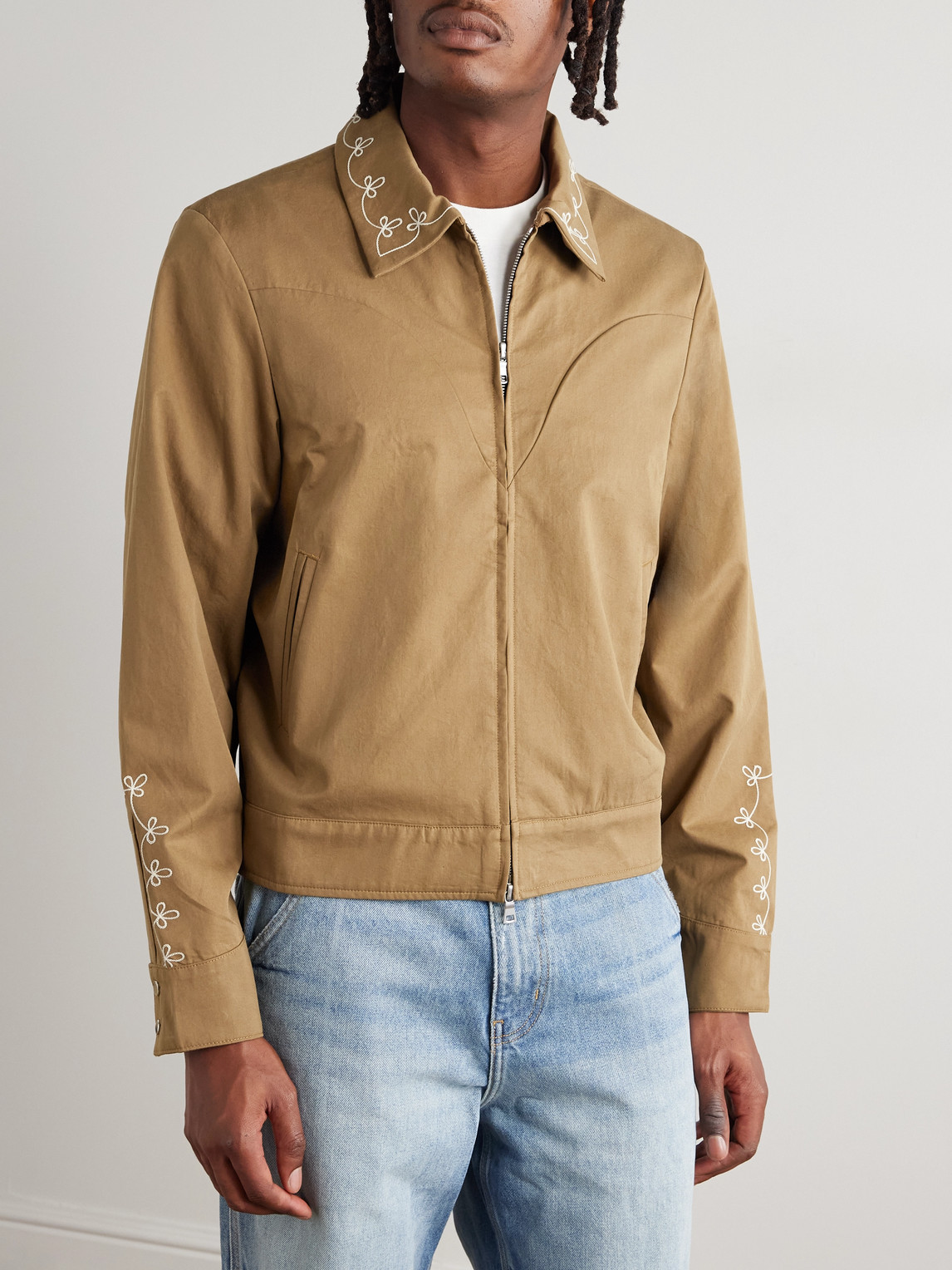 Cherry Los Angeles Charro Embroidered Cotton Jacket In Brown