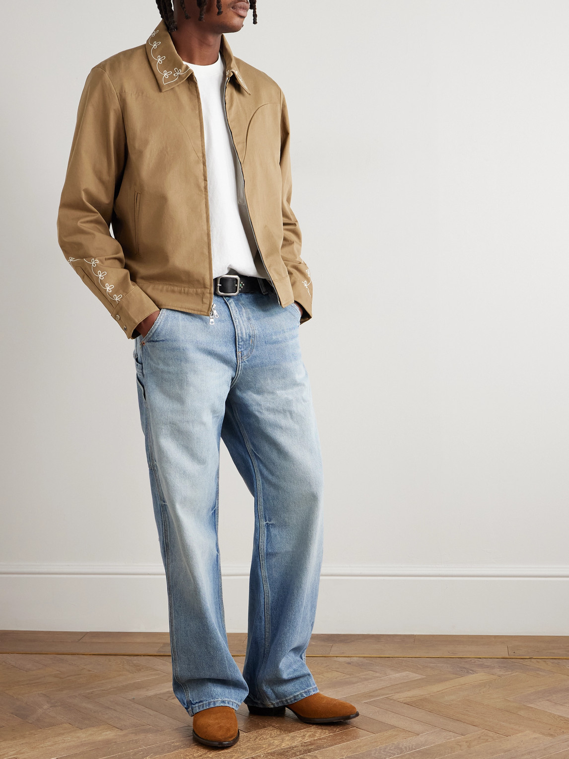 Cherry Los Angeles Charro Embroidered Cotton Jacket In Brown