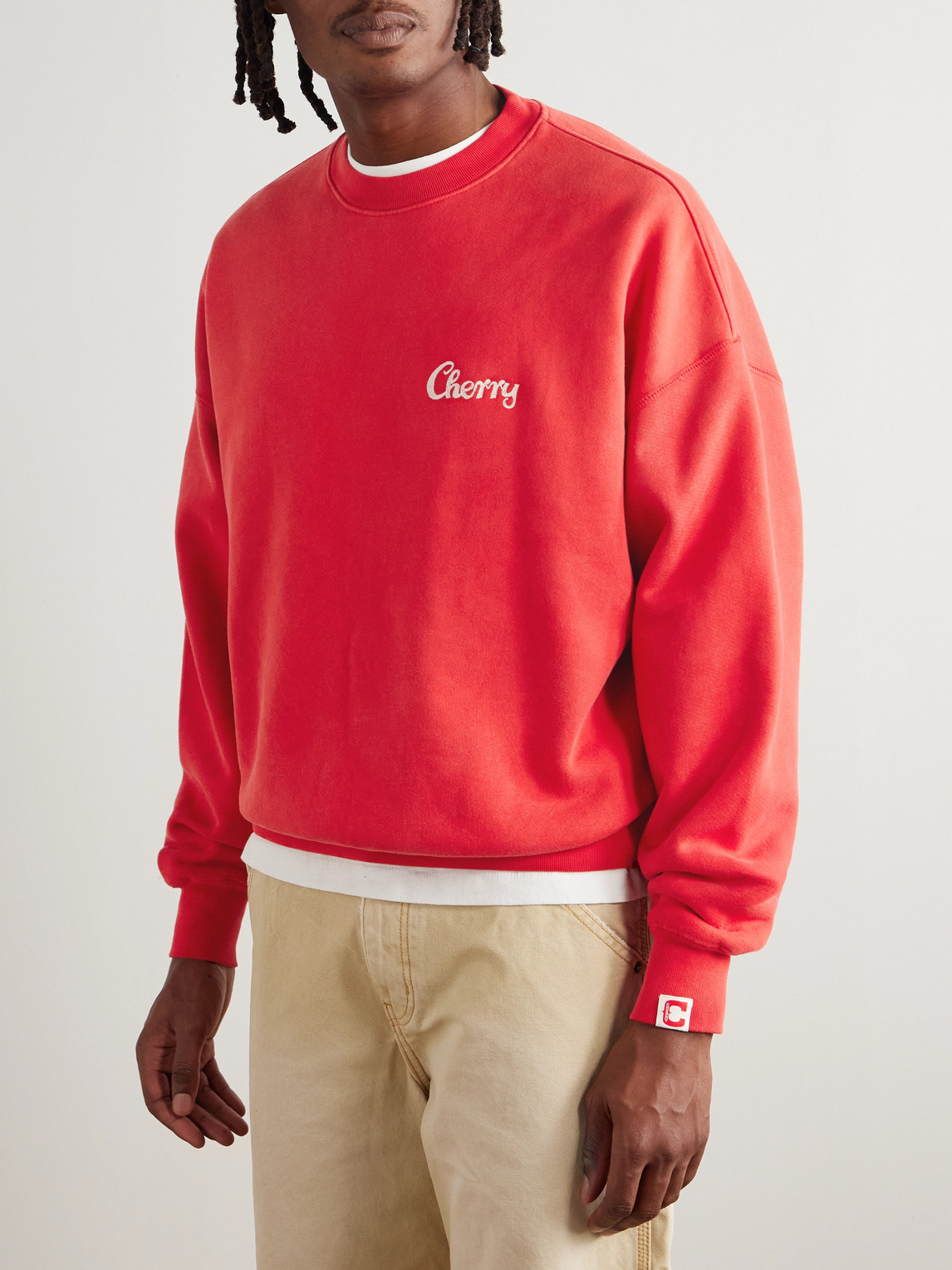 Cherry Los Angeles Logo-embroidered Cotton-jersey Sweatshirt In Red