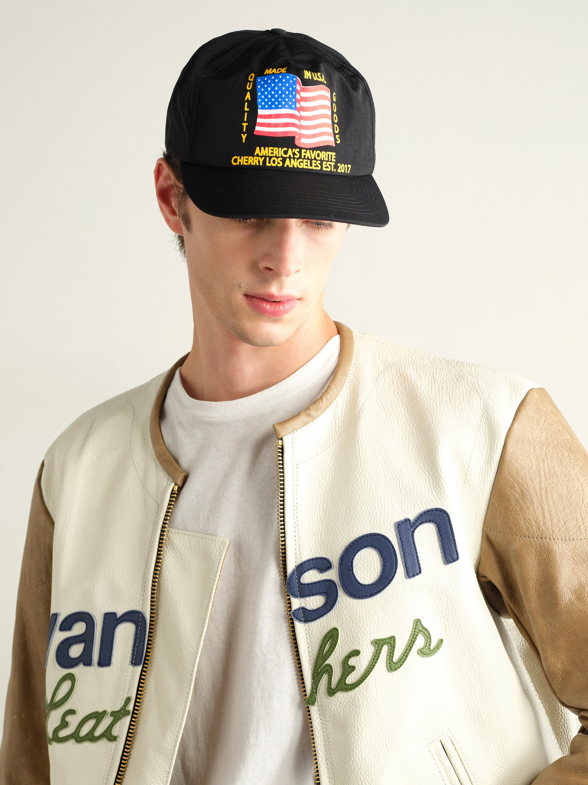 Cherry Los Angeles Printed Nylon Baseball Cap In Black