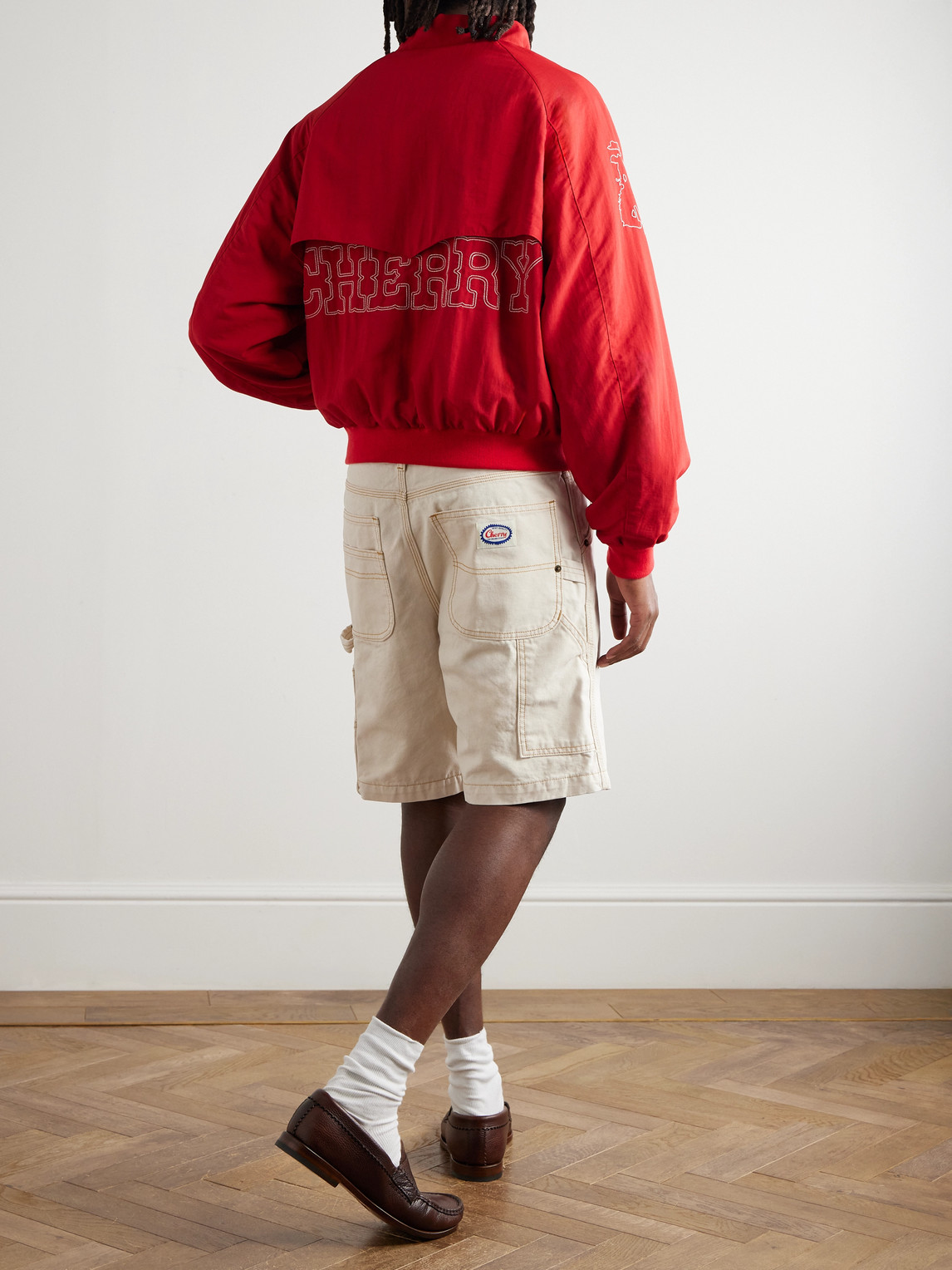 Cherry Los Angeles Logo-embroidered Shell Bomber Jacket In Red