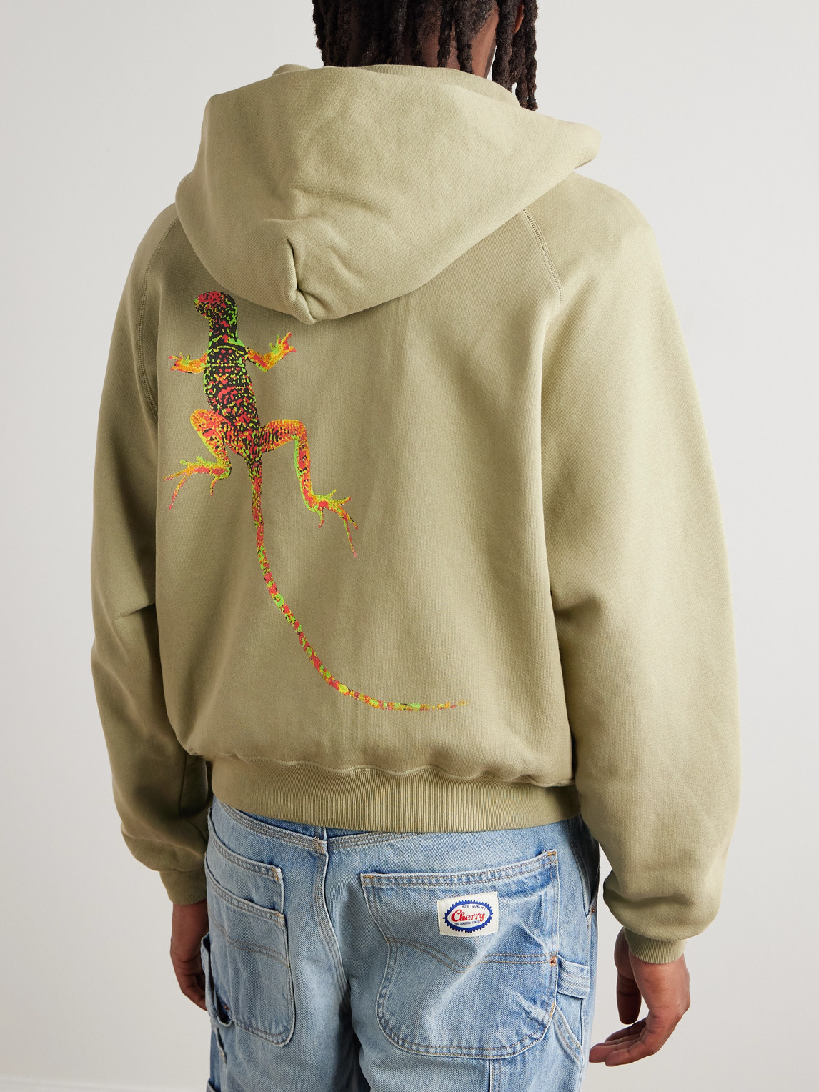 Cherry Los Angeles Desert Gecko Logo-appliquéd Printed Cotton-jersey Zip-up Hoodie In Green