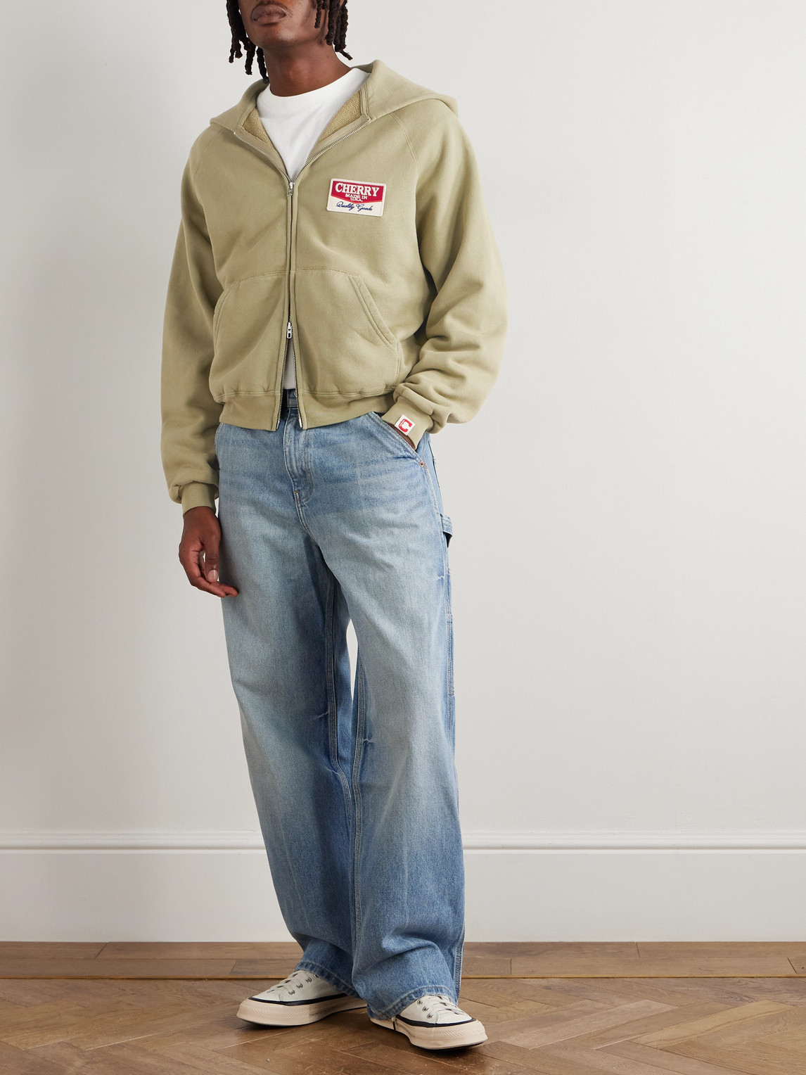 Cherry Los Angeles Desert Gecko Logo-appliquéd Printed Cotton-jersey Zip-up Hoodie In Green