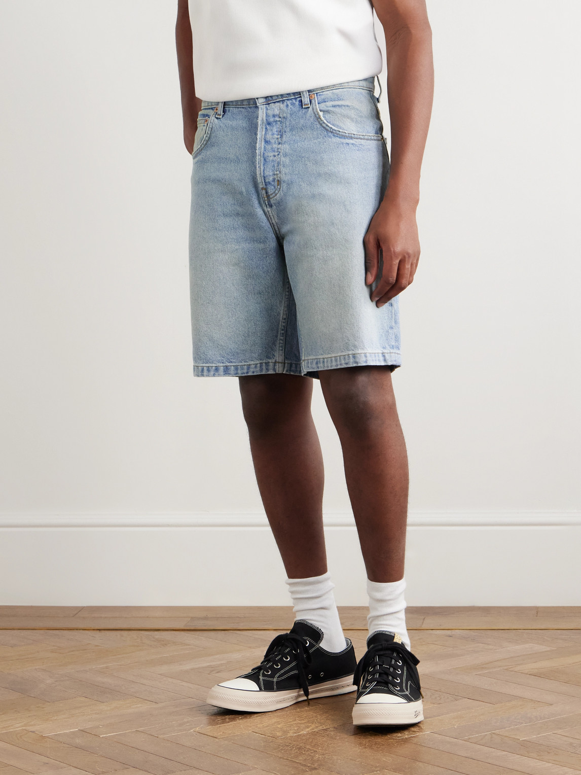 Cherry Los Angeles Straight-leg Denim Shorts In Blue