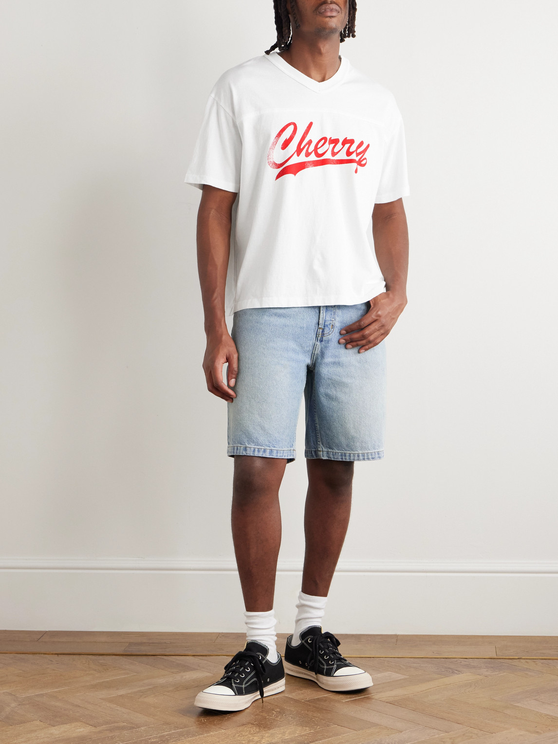 Cherry Los Angeles Straight-leg Denim Shorts In Blue