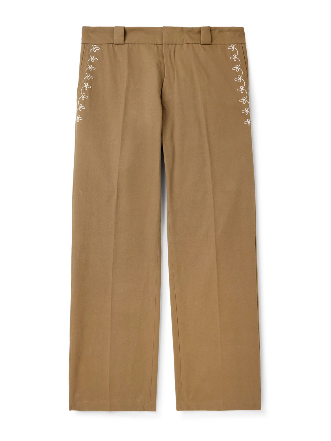 Cherry Los Angeles Charro Straight-leg Embroidered Cotton-twill Trousers In Brown