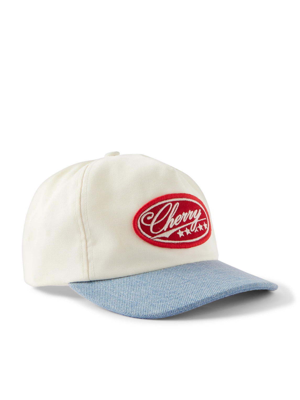 Cherry Los Angeles Five Star Logo-appliquéd Denim And Cotton-twill Baseball Cap In White