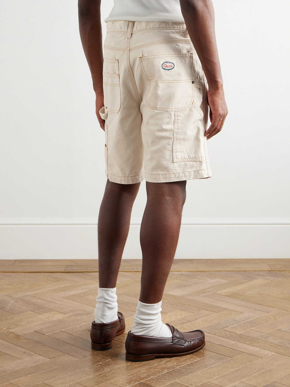 Cherry Los Angeles Carpenter Straight-leg Denim Shorts In Neutral