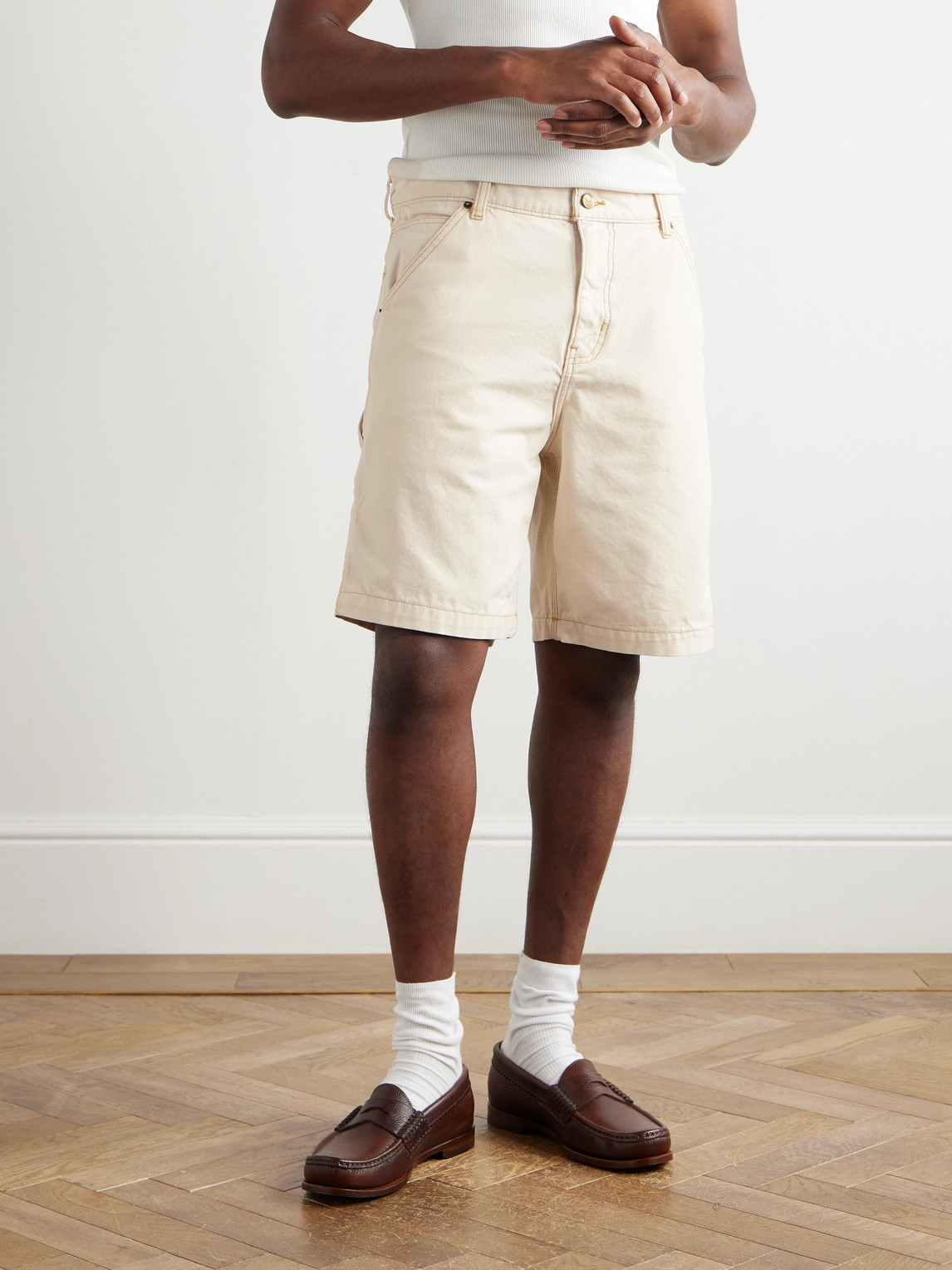 Cherry Los Angeles Carpenter Straight-leg Denim Shorts In Neutral
