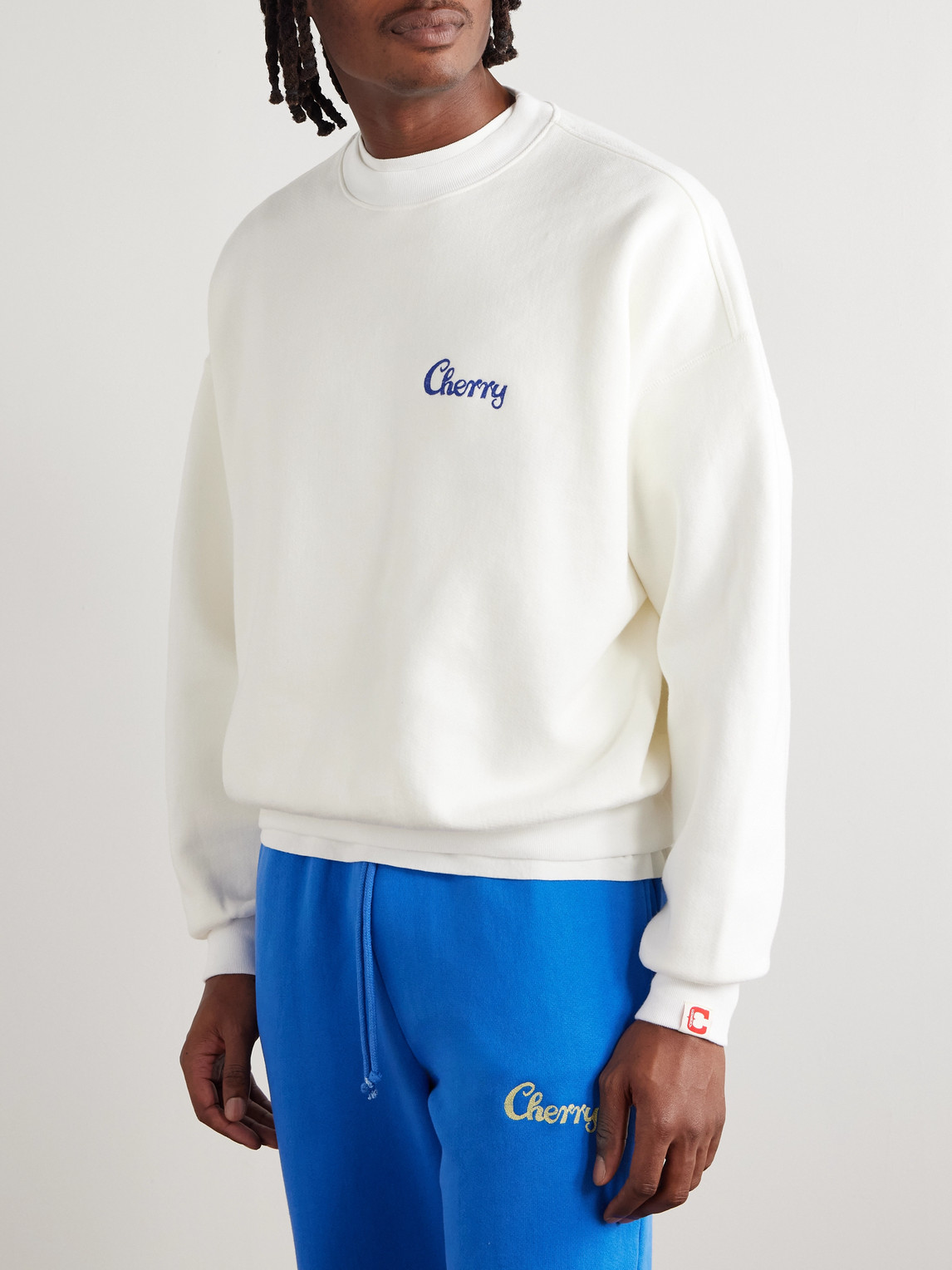 Cherry Los Angeles Logo-embroidered Cotton-jersey Sweatshirt In White