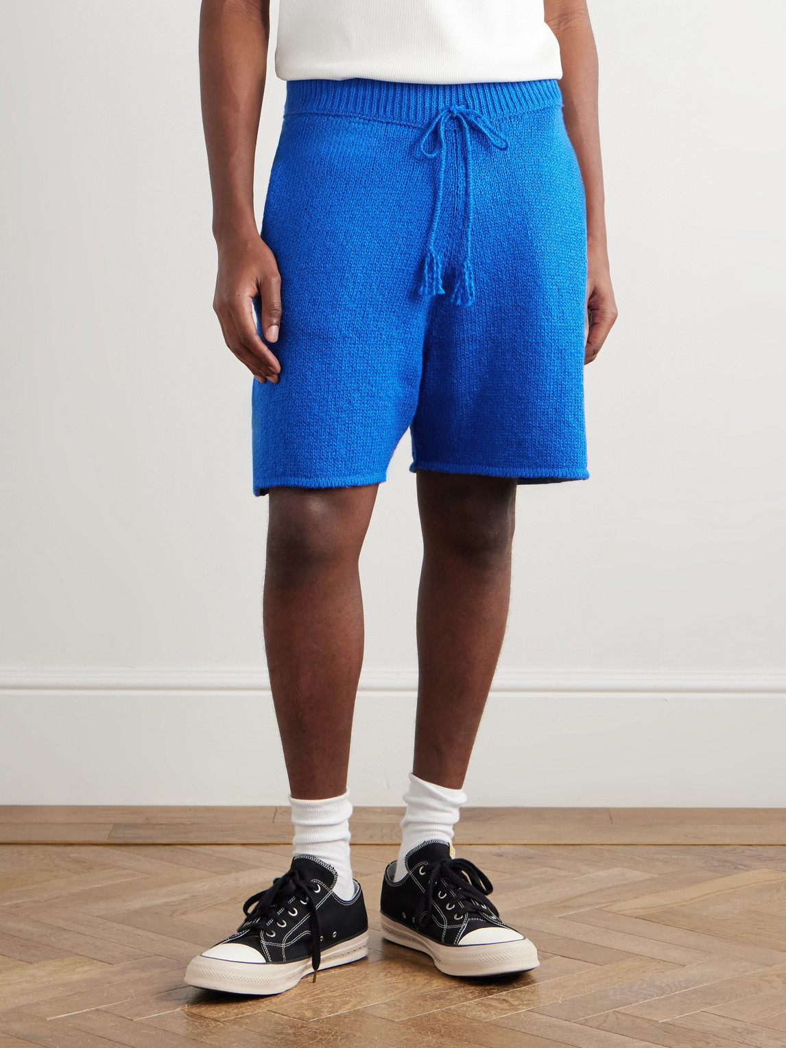 Cherry Los Angeles Straight-leg Cotton Drawstring Shorts In Blue