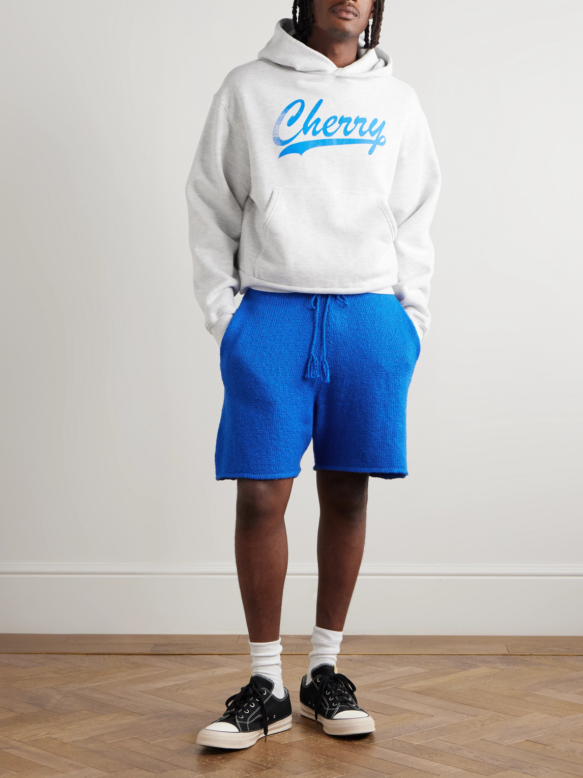 Cherry Los Angeles Straight-leg Cotton Drawstring Shorts In Blue
