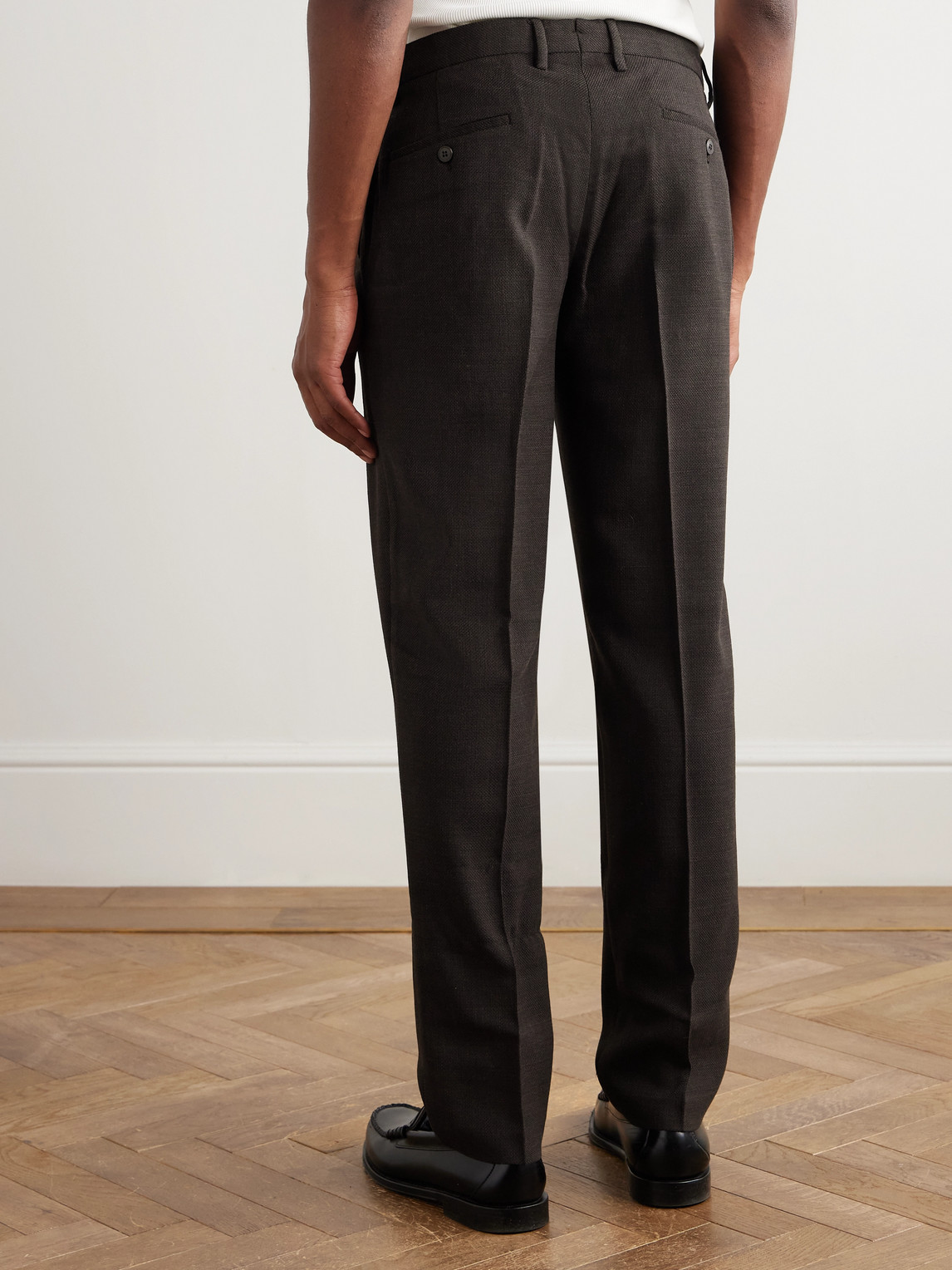 Sunspel Straight-leg Textured Wool-blend Suit Trousers In Brown