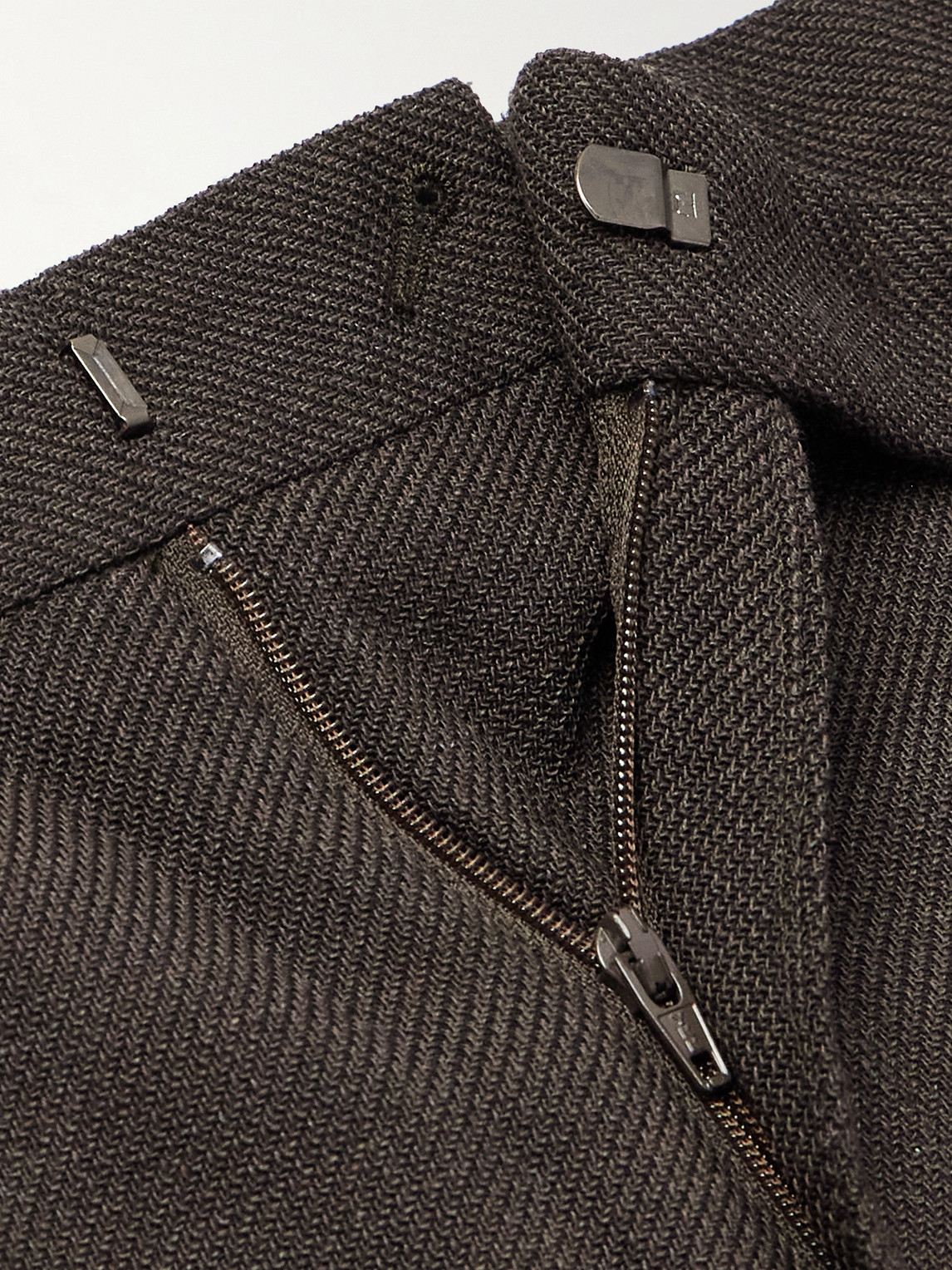 Sunspel Straight-leg Textured Wool-blend Suit Trousers In Brown
