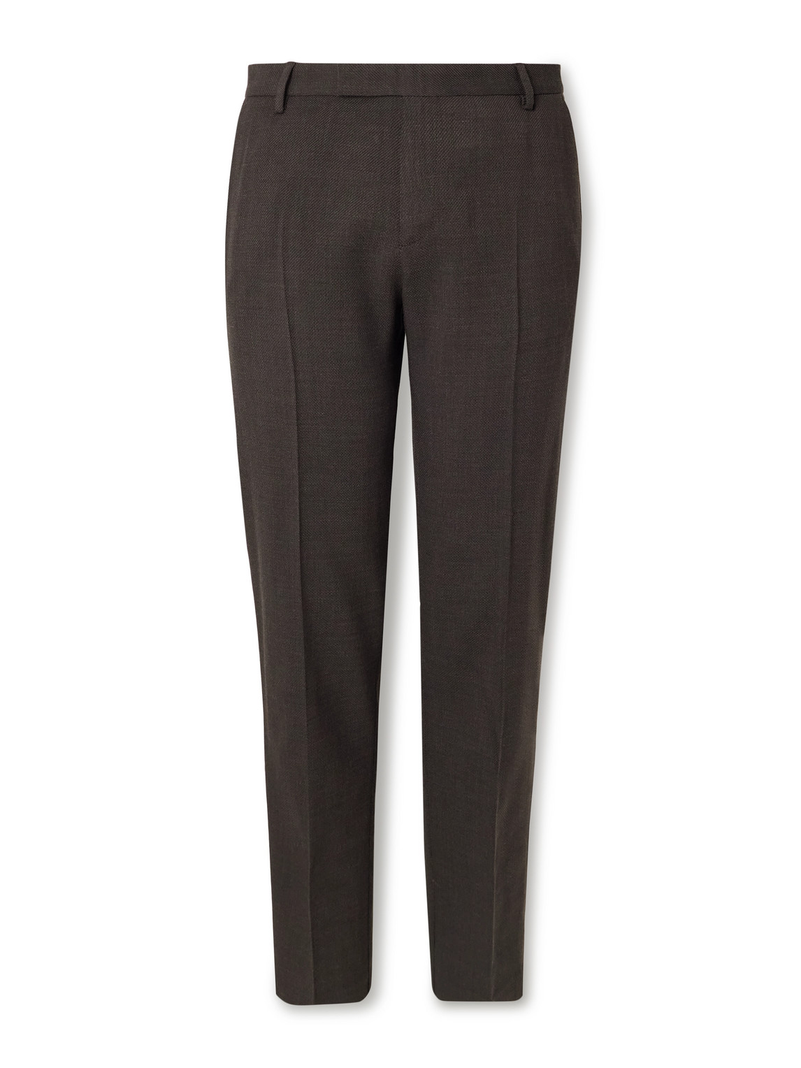 Sunspel Straight-leg Textured Wool-blend Suit Trousers In Brown