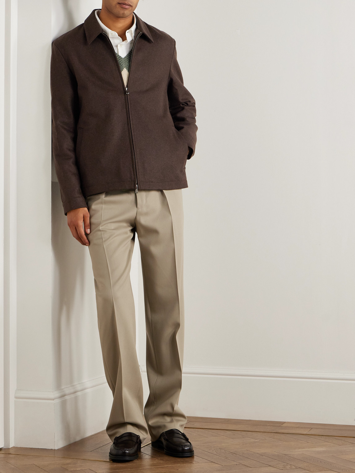 Sunspel Boiled-wool Harrington Jacket In Brown
