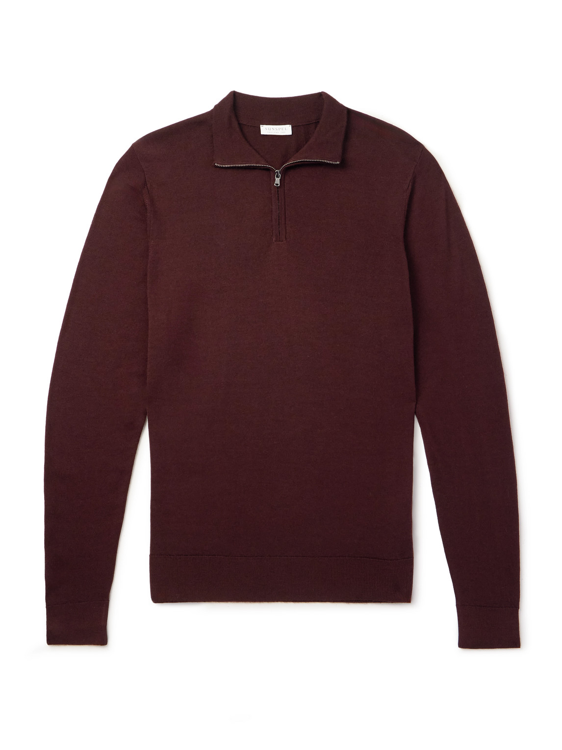 Sunspel Slim-fit Wool Half-zip Sweater In Burgundy
