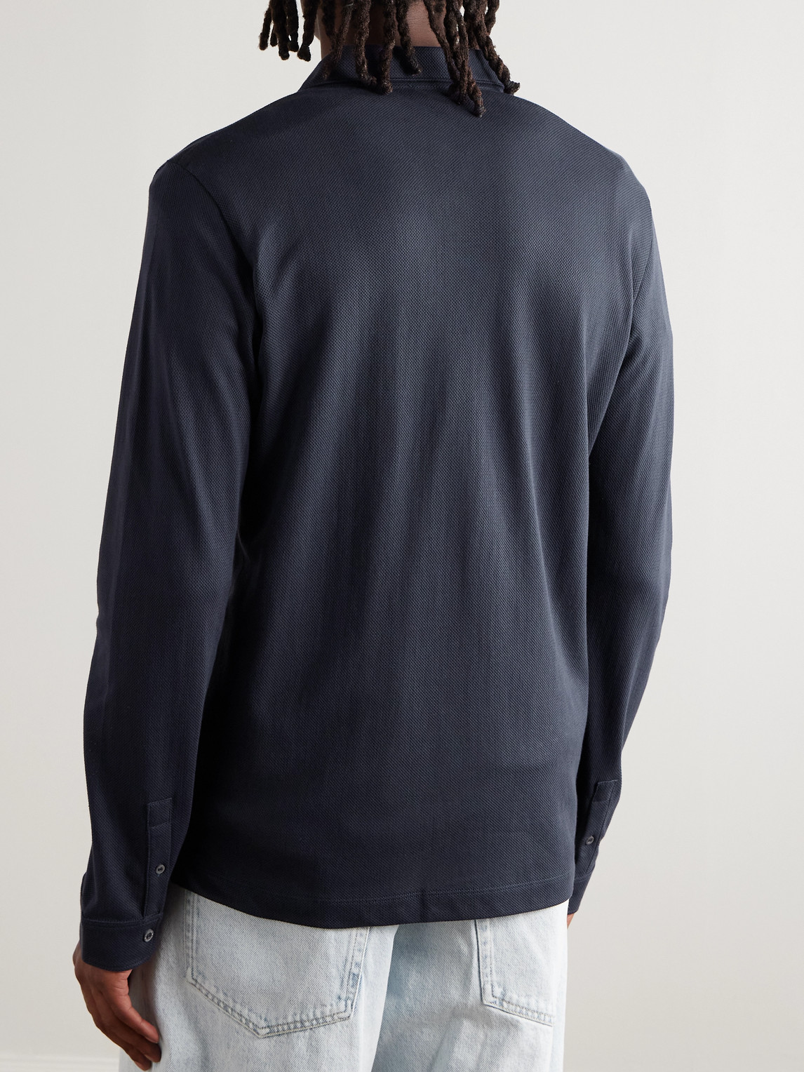 Sunspel Riviera Supima Cotton-mesh Shirt In Blue