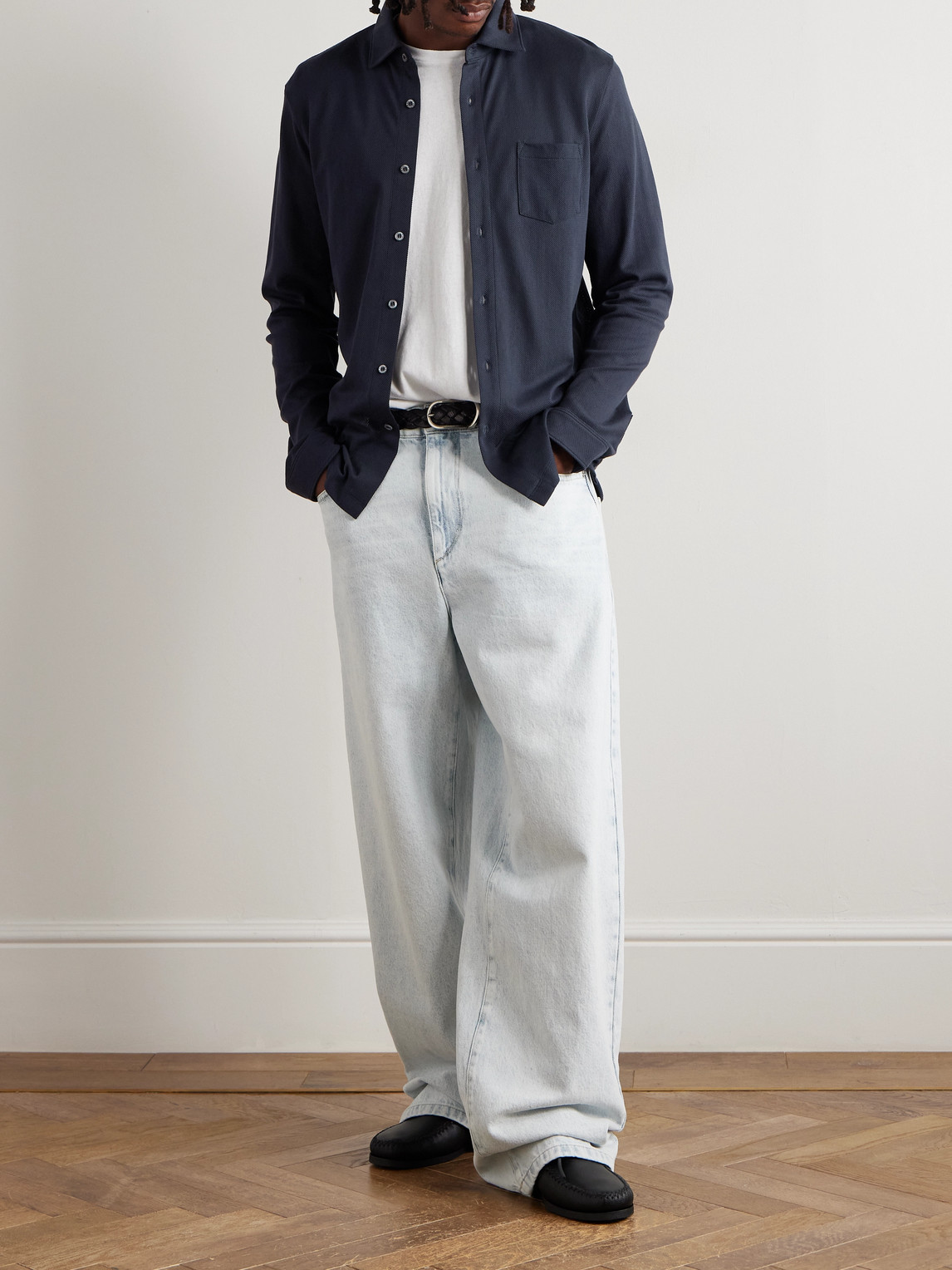 Sunspel Riviera Supima Cotton-mesh Shirt In Blue