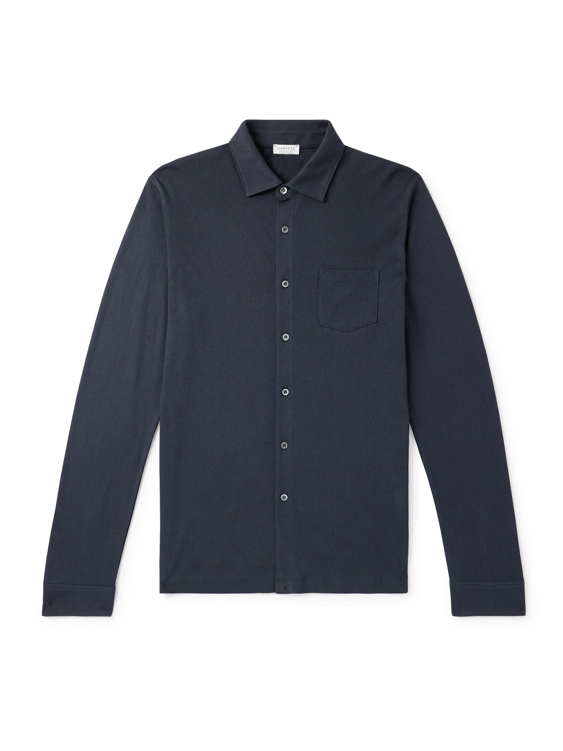 Sunspel Riviera Supima Cotton-mesh Shirt In Blue