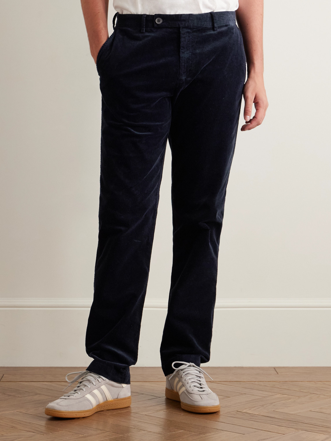 Sunspel Straight-leg Cotton-blend Corduroy Suit Trousers In Black