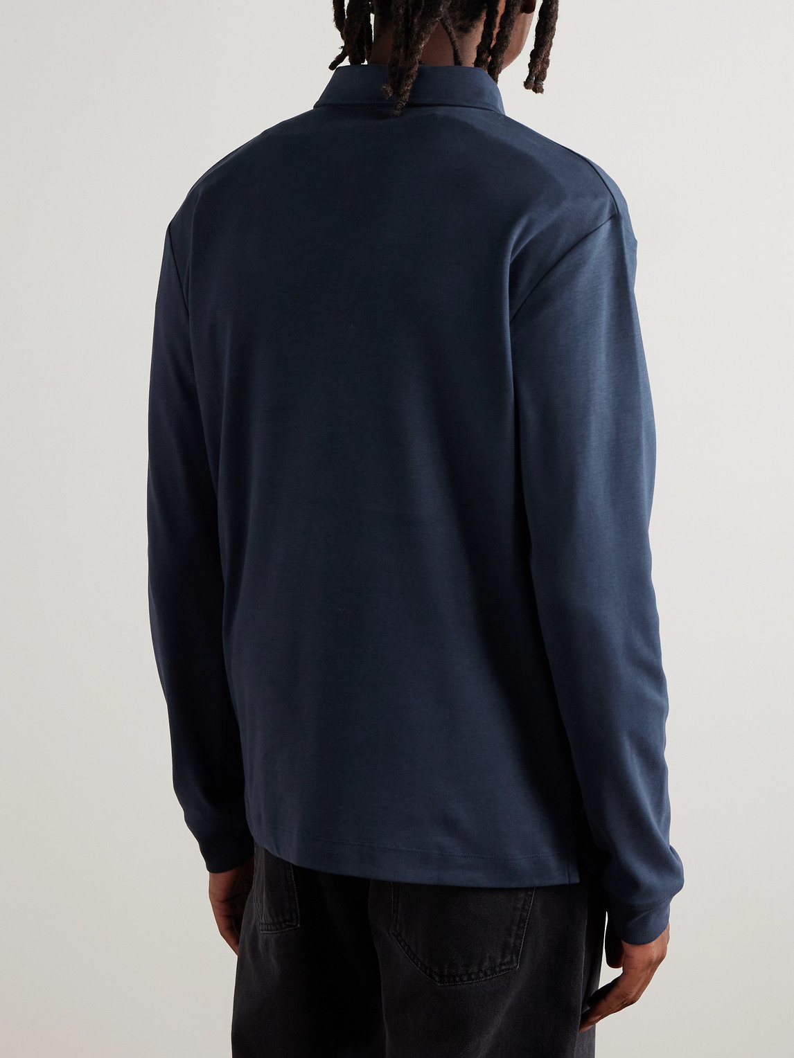 Sunspel Brushed Supima Cotton Polo Shirt In Blue
