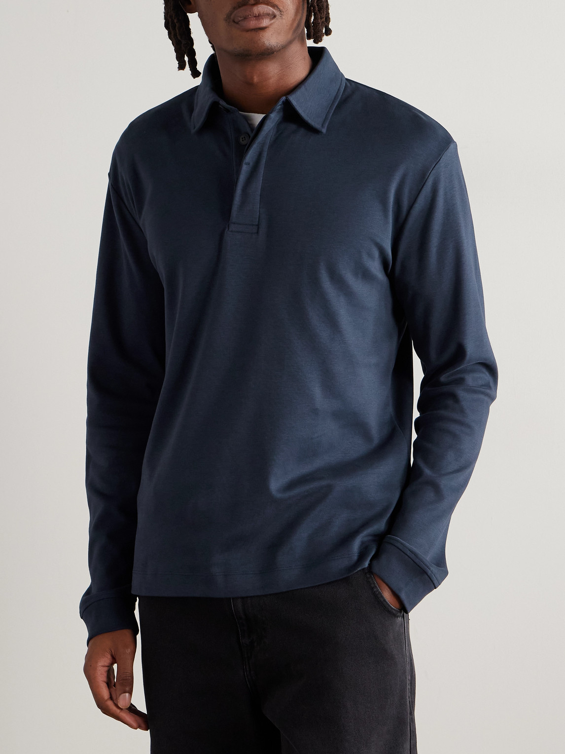 Sunspel Brushed Supima Cotton Polo Shirt In Blue