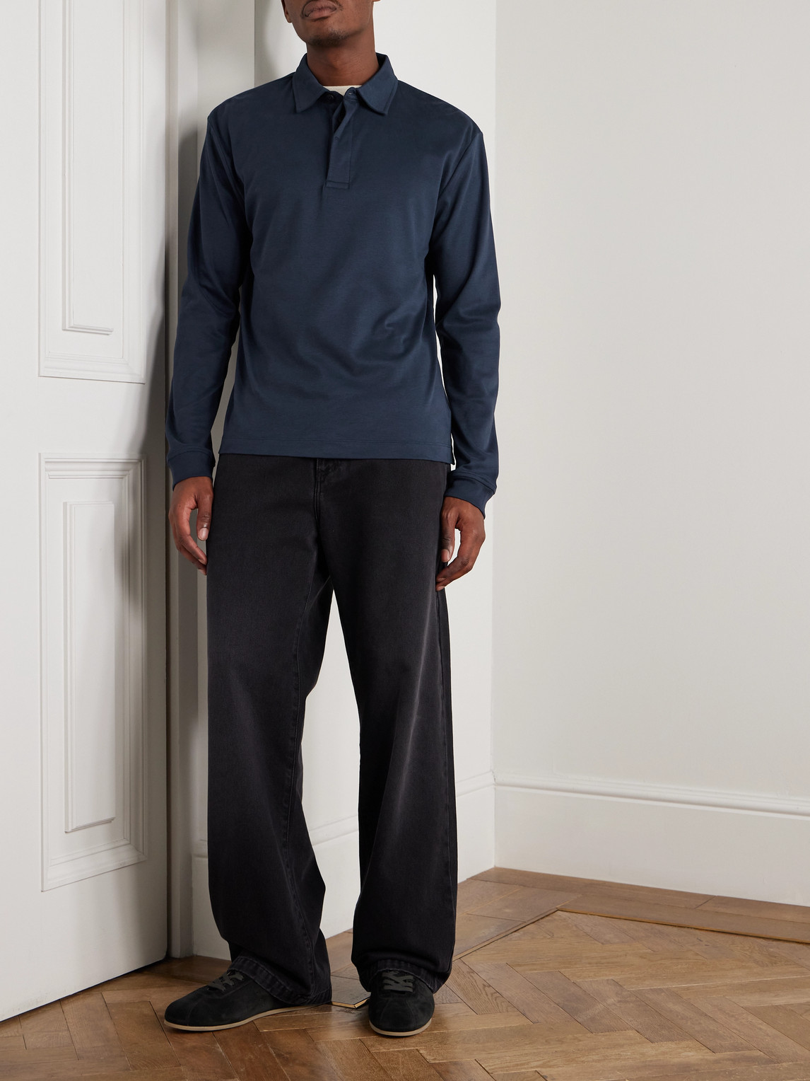 Sunspel Brushed Supima Cotton Polo Shirt In Blue