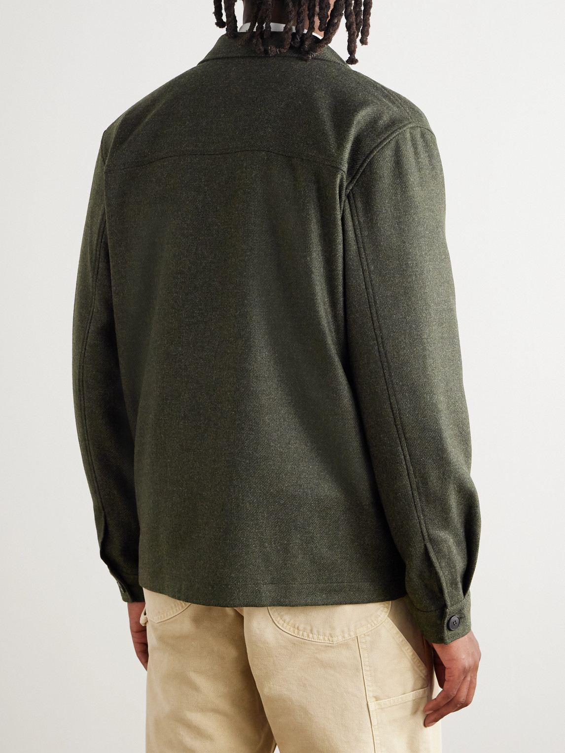 Sunspel Wool-flannel Jacket In Green