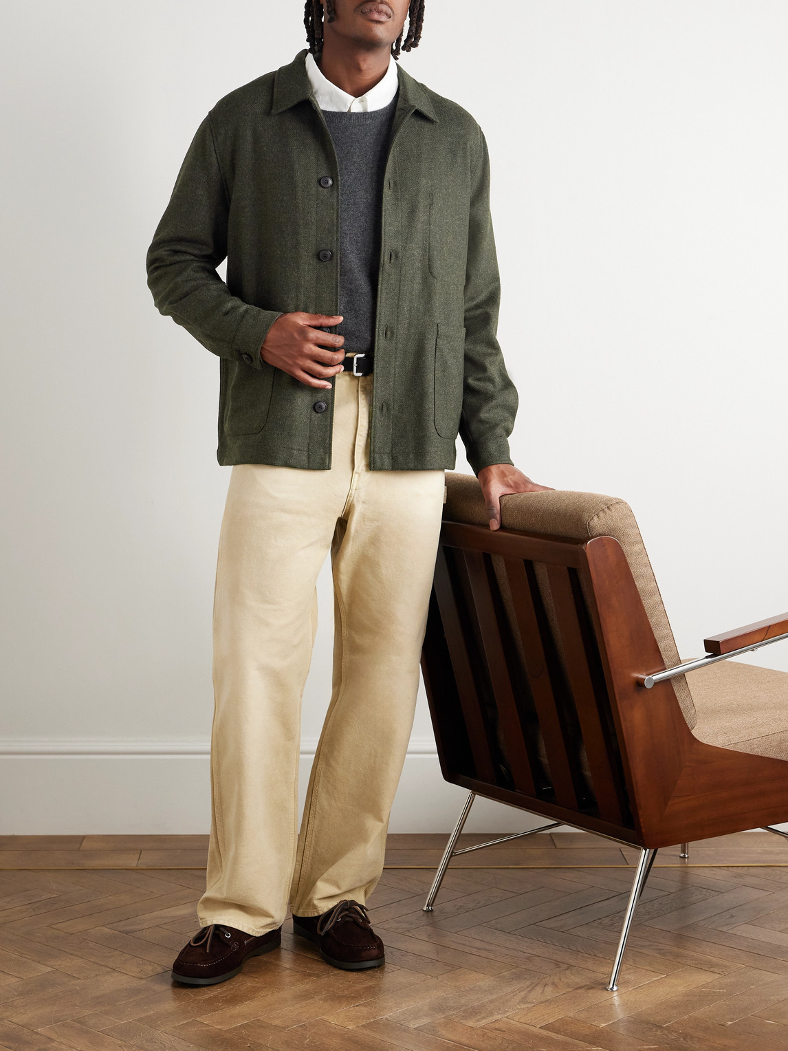 Sunspel Wool-flannel Jacket In Green