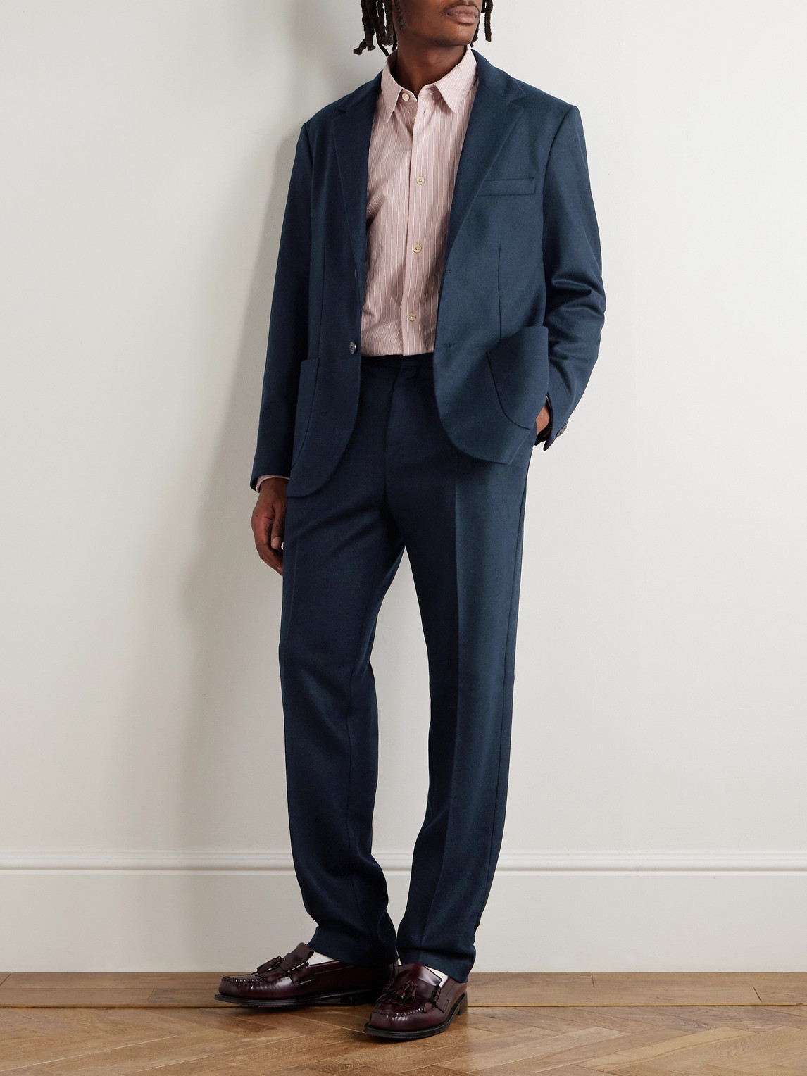 Sunspel Boiled Straight-leg Pleated Wool Suit Trousers In Blue
