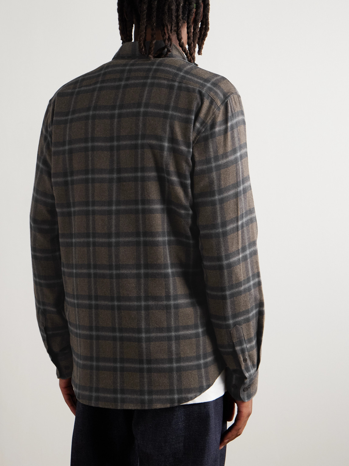 Sunspel Button-down Collar Checked Brushed Cotton-flannel Shirt In Brown