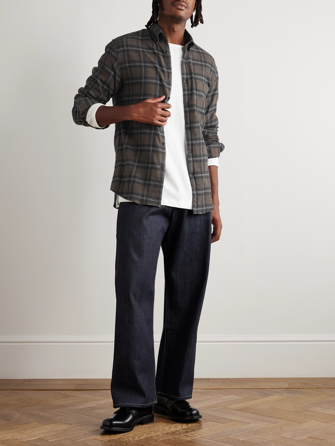 Sunspel Button-down Collar Checked Brushed Cotton-flannel Shirt In Brown