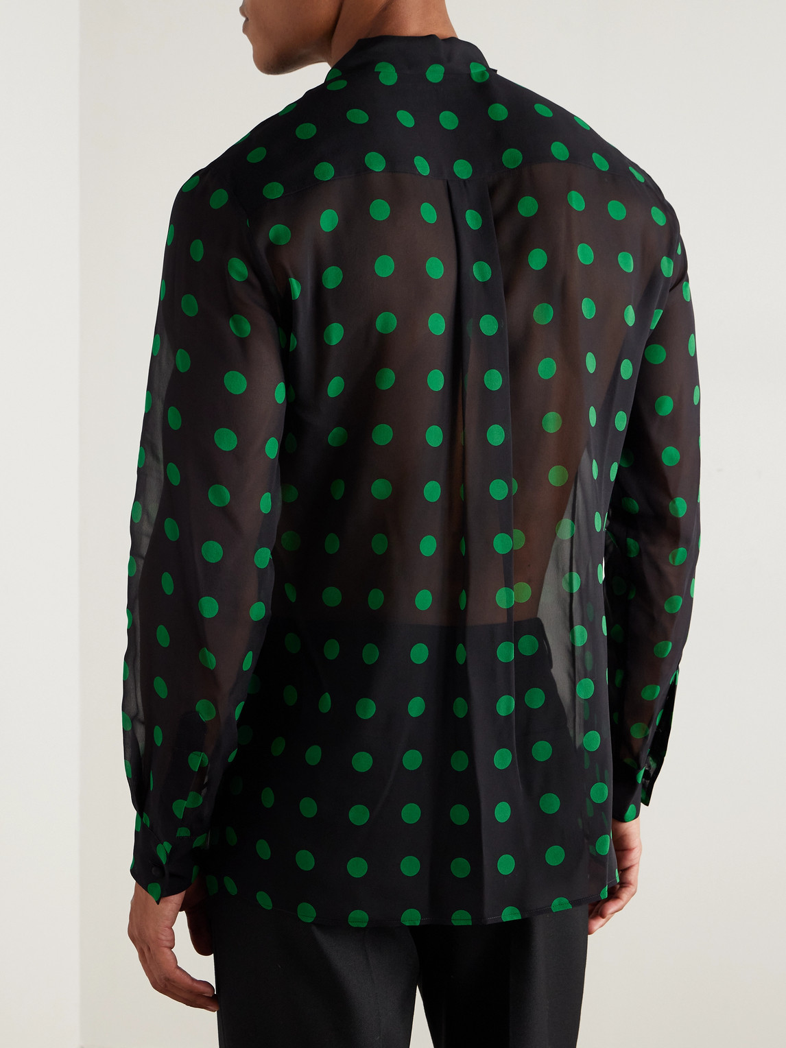 Valentino Polka-dot Silk-georgette Shirt In Green