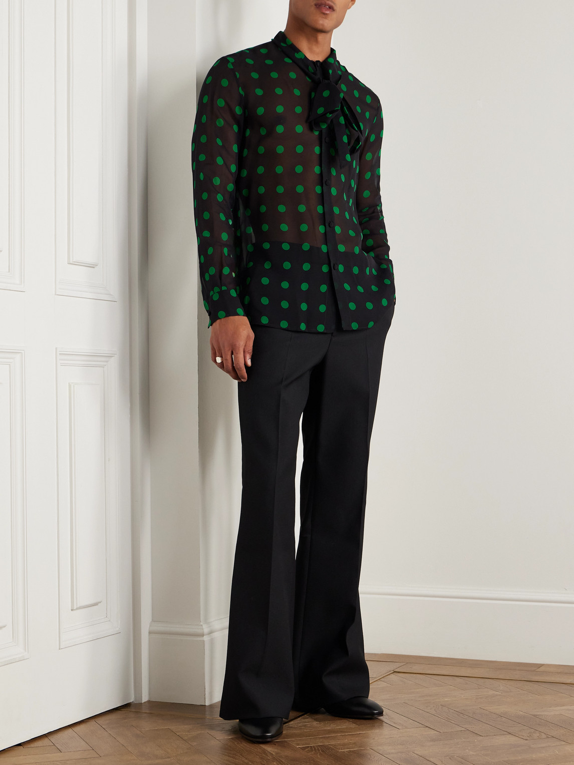 Valentino Polka-dot Silk-georgette Shirt In Green