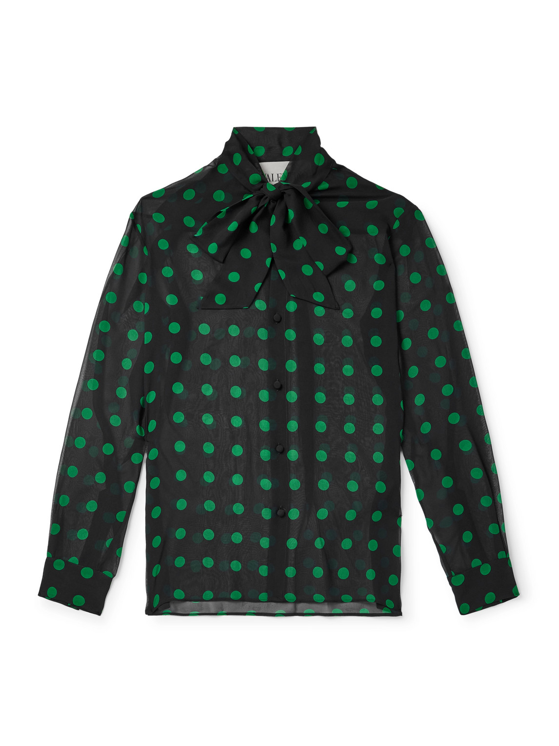 Valentino Polka-dot Silk-georgette Shirt In Green