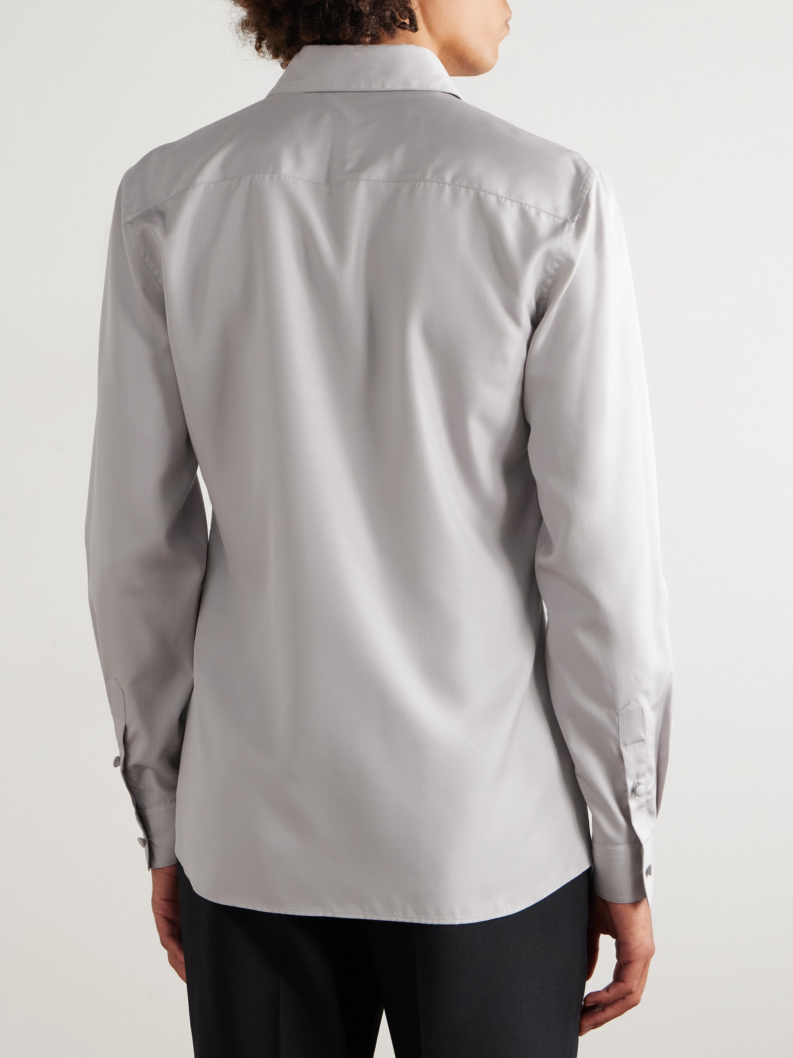 Valentino Slim-fit Silk Shirt In Gray