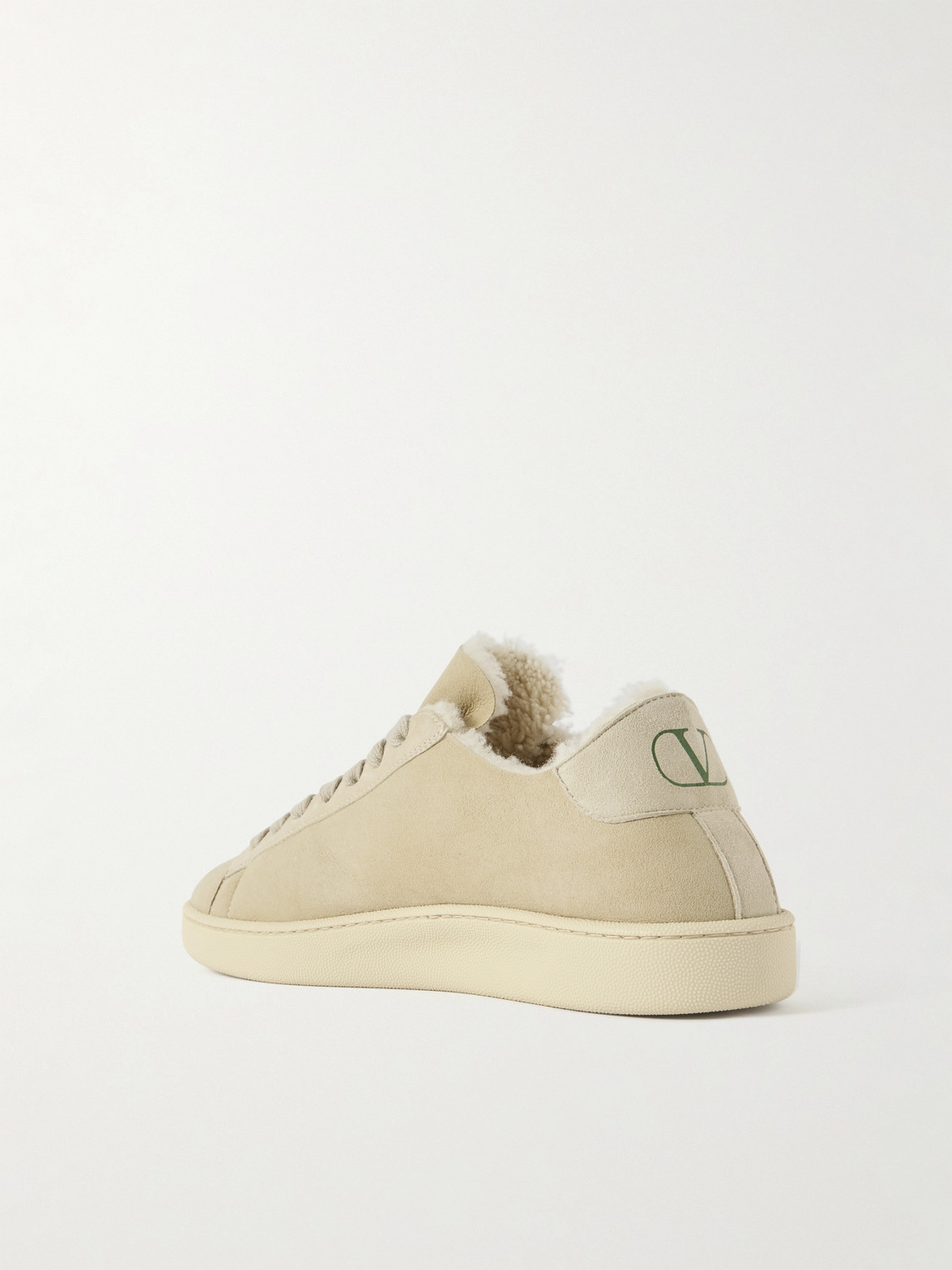 Valentino Royco Shearling Round Toe Flat Sole Sneakers In Neutral