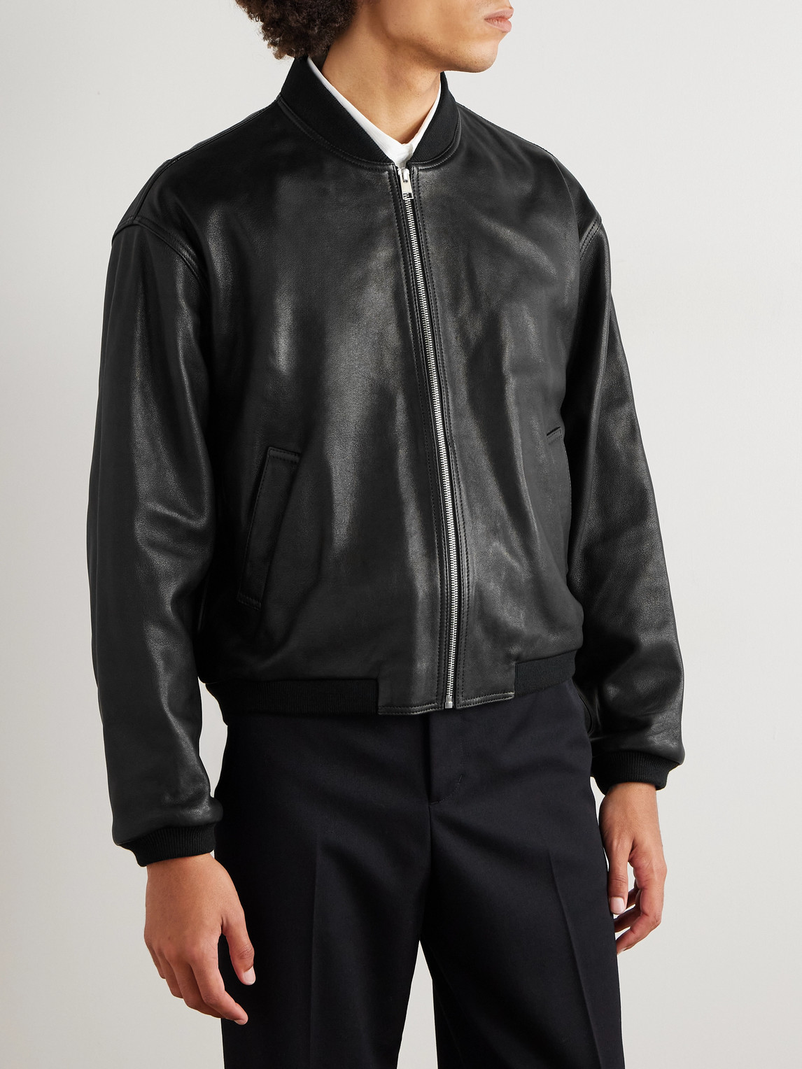 Frame Leather Bomber Jacket In Black