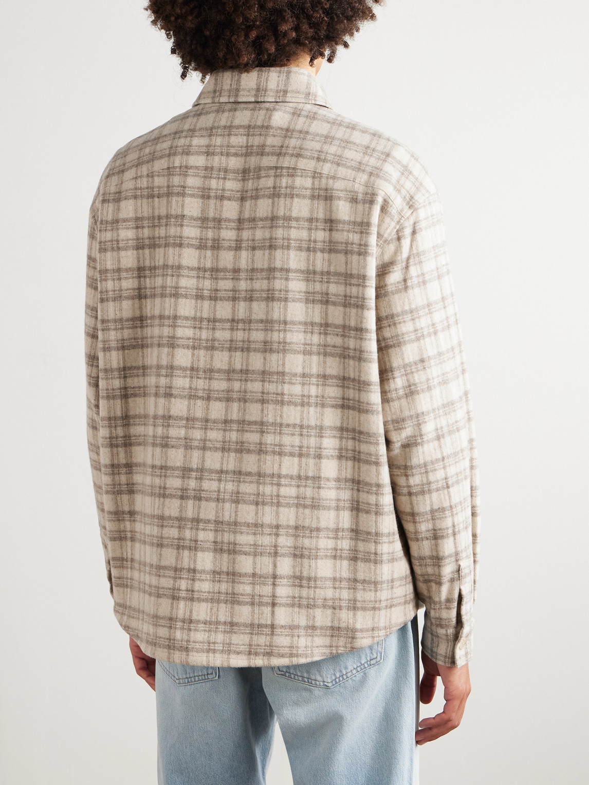 Frame Checked Wool-blend Flannel Overshirt In Neutral