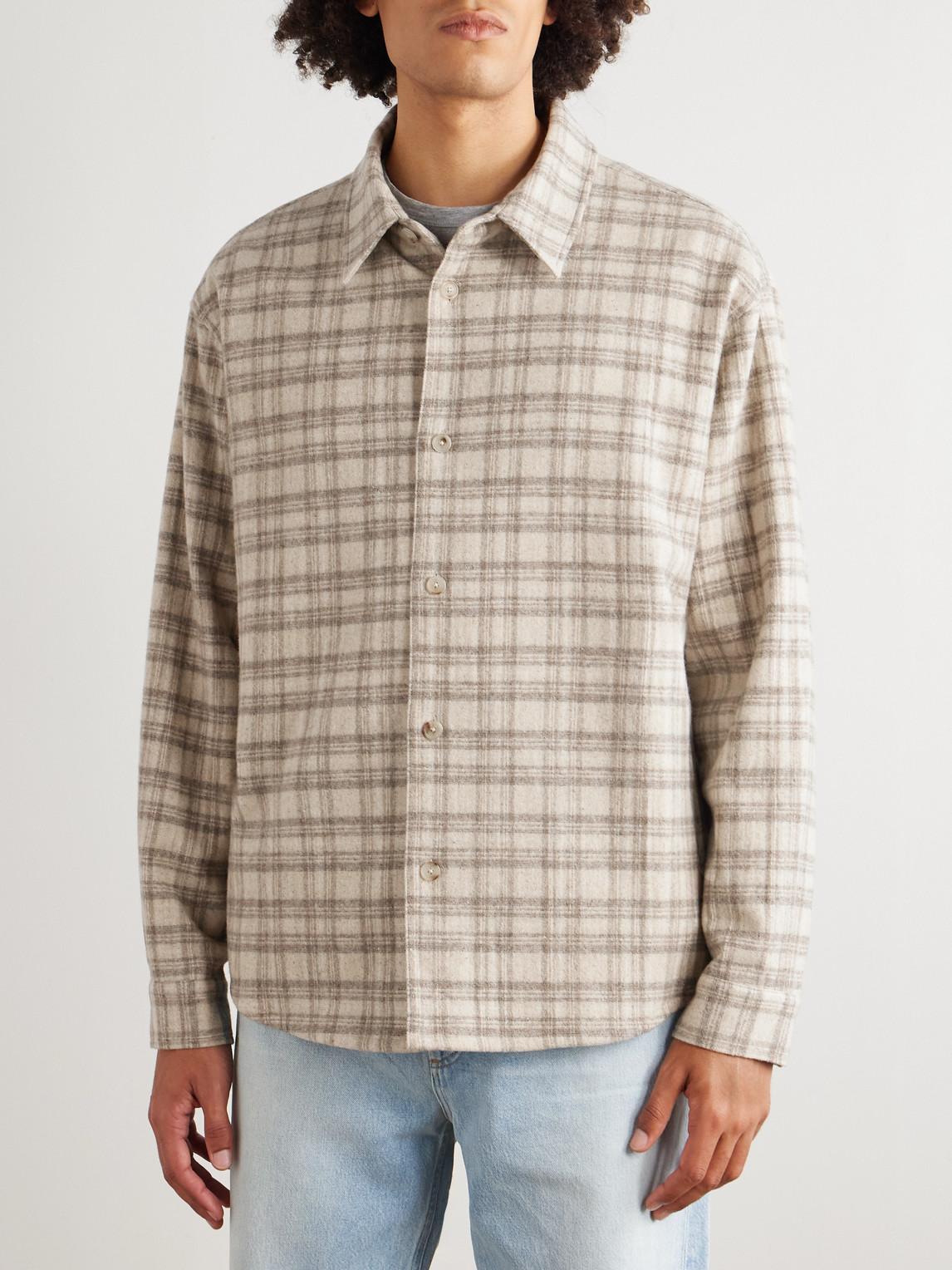 Frame Checked Wool-blend Flannel Overshirt In Neutral